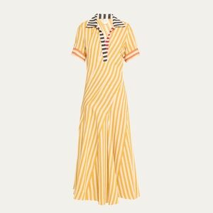 ROSIE ASSOULIN Plot Twist Multi-Striped Polo Dress Seersucker Maxi Size 8